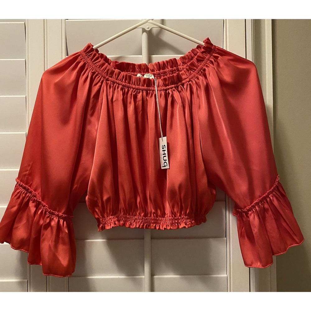 Shug Crop Top‎ Watermelon Doris Off Shoulder NWT$248 Medium